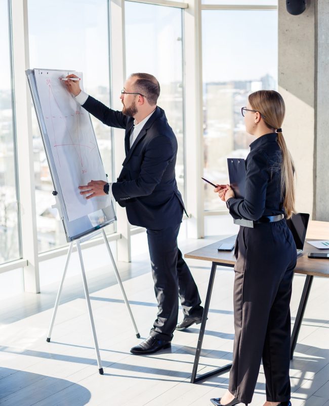 Corporate meetings, Business team organizations and investment plans at working with new startup project with chart,graph and business accessories on workplace.